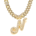 Golden Cuban chain necklace with iced-out butterfly and letter N pendant - Gold Letter N