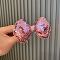 Barrette à cheveux rose avec nœud à paillettes pour filles et clip crocodile - Style de Barrette / Rose