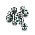 Set of 10 silver stainless steel DIY jewelry beads with green crystal rhinestones - 7mm Green (KLJ2244-Z)