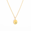 Collier en acier titane plaqué or 18 carats avec pendentif ovale lettre G et zircon vert - G-Pierre Verte