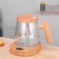 Electric self-stirring coffee mug with wood grain base and 400ml scale glass body - Wood Grain - Colorful (Battery Model) + USB Cup Warmer