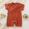 Caramel ribbed cotton baby bodysuit with short sleeves and front buttons in size 73 - 66CM / Dark Orange