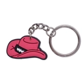 Red rubber cowboy hat keychain with Yee-Haw text and durable metal ring - Yee-Haw Red Hat