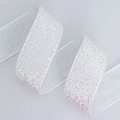 Sparkly white iridescent glitter elastic ribbon for DIY gift wrapping and crafts - 2.5cm*50 Yards / Iridescent White Glitter