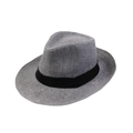 Panama straw hat with wide brim and black ribbon for elegant sun protection at the beach - Gray