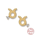 S925 sterling silver Taurus zodiac stud earrings in gold with white round zircon stone - Taurus