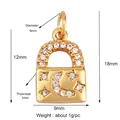 Gold padlock pendant with moon star cutout and white zircon micro-inlay accents - Star Moon Lock / Black