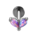 Silver stainless steel labret stud featuring two heart-shaped pink opal stones - 1.2x6mm / Steel-2 OP38 Opal Waterdrops