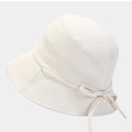 Japanischer weißer Fischerhut für Damen mit Schleife, faltbarer Sonnenschutz-Strandhut - M(56-58cm) / Weiß