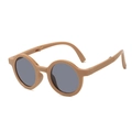 Foldable round kids sunglasses in tan matte finish with dark grey UV protective lenses - Brown