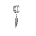 Polished silver hoop earrings featuring detailed feather charms for men and women - Feather / Ear Clip (Non-Pierced) / Steel