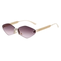 Fashion rimless sunglasses with purple gradient lenses and gold rhinestone metal frame - Bright Gold Frame Tea Pink Gradient Lens