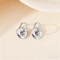 Minimalist silver titanium steel hoop earrings with polished donut pendant for women - Circle Shape / Steel