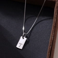 Minimalist S925 sterling silver square pendant necklace with initial letter T in silver - Letter T / Silver