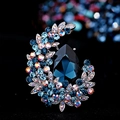Deep blue pear-cut crystal moon brooch with silver-tone rhodium finish and AB rhinestones - Blue Crystal Moon