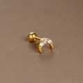 Golden crescent moon ear stud with three zircons and a secure screw ball back clasp - Gold White Zirconia (Three-Stone Moon)