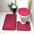 Red 3-piece bathroom mat set with pebble texture including U-shape and lid cover - Bath Mat And U-Shaped Mat / Red