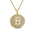 Collar de Bitcoin chapado en oro con circonitas micro-pave y cadena de cuerda para hombre - Dorado Grande (Con cadena de cordón de 24 pulgadas)
