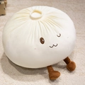 Zachte pluche kussen in de vorm van een broodje met cartoon gezicht en bruine pootjes - Crèmewit / 28cm