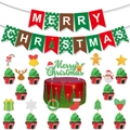 Christmas party decoration set with Merry Christmas banner and themed cake toppers - Christmas Decoration Combo Set 1