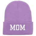Purple ribbed knit beanie featuring white MOM embroidery on the folded cuff - MOM / Light Purple