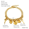 Bracciale a doppio strato in acciaio al titanio dorato con ciondoli a cuore e chiave - Lucchetto Cuore Chiave Cuore Multi-Ciondolo (ZH261G) / Oro
