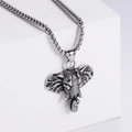 Detailed view of silver stainless steel elephant head pendant on a box chain - Steel Color (With 60cm Chain)