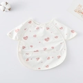Short-sleeved waterproof baby bib with pink hearts and a large food-catching pocket - (super Soft) Shawl - Creamy White Sweetheart / One Size