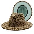 Britse stijl fedora hoed met luipaardprint, lichtblauwe voering en brede platte rand - M (56-58cm) / Luipaard Met Mintgroene Binnenkant
