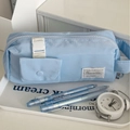 Trousse bleue ciel grande capacité avec poche externe et étiquette de marque - Bleu Ciel