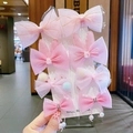 Pink 8-piece children's hair accessories set with tulle bows and pearl charms - Hair Clip Set (With Cardboard) / Set of 8 / Pink Ears (21#)