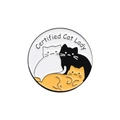 Round enamel pin with three cats and Certified Cat Lady text on white background - Certified Cat Lady