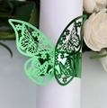 Detailed view of laser-cut green metallic butterfly napkin ring for table decor - Reflective Green