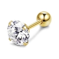 Macro shot of 4-prong set sparkling zircon stud earring with gold finish and ball back - 4mm / Gold