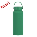Dark green matte stainless steel 1L sport water bottle with portable handle lid - Seaweed Green