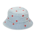 Chapeau bob en denim bleu clair avec broderie cœur rouge pour bébés et enfants - 50cm / Cœur Bleu Clair