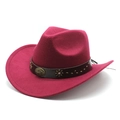 Detail of dark red felt cowboy hat featuring vintage metal studs on a brown faux leather band - M (56-58cm) / Burgundy