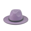 Detailed close-up of a purple wool fedora hat featuring a stylish dark grey plastic chain - Purple(19)