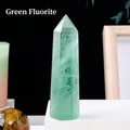 Polished natural green fluorite hexagonal crystal column on a white stand - Green Fluorite / Single Point 4-5cm