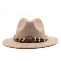 Detalle de sombrero fedora caqui con cinta de cuentas y hebilla de bronce vintage - M (56-58cm) / Gris Púrpura Claro