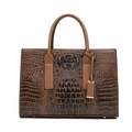 Brown crocodile embossed large tote bag with top handles and luxury faux leather texture - Single Bag / Coffee