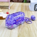 Purple bus-shaped keychain with acrylic beads, metal hook and a matching purple bell - Bus Colorful Beads-Purple