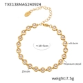 Detail of gold titanium steel bracelet with lobster clasp and round zircon inlay stones - Gold White Zircon Bracelet