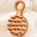 Sandelholz Meridian Massagekamm mit fünf runden Zähnen für Kopfhaut und Pflege - Gold Sandelholz-Runder Ring (Bambusstift)