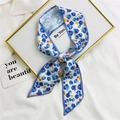 French style floral print silk hair ribbon with blue and orange flowers on white - 7*100cm / Dark Blue Flowers