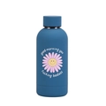 Matte blaue Edelstahl-Thermoflasche mit Sonnenblumenmuster und Spruchaufdruck - Seeblau Stil 13A