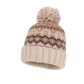 Winter knitted beanie with Fair Isle pattern, ear protection and fluffy pom-pom detail - Beige