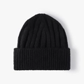Winter rib-knit black beanie with a wide cuff design for warmth and daily style - One Size / Black
