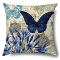 Linen pillow cover featuring vintage blue butterflies and floral botanical print - 45x45cm / Retro Blue Butterfly Lily (15004-3)