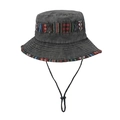 Cappello da pescatore grigio scuro lavato con nastro etnico e cordino sottogola regolabile - Nero (Motivo Etnico)